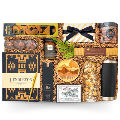 Quiet Reflections luxury gift box with lined journal, premium treats and tea by Black Bow Gift Co.