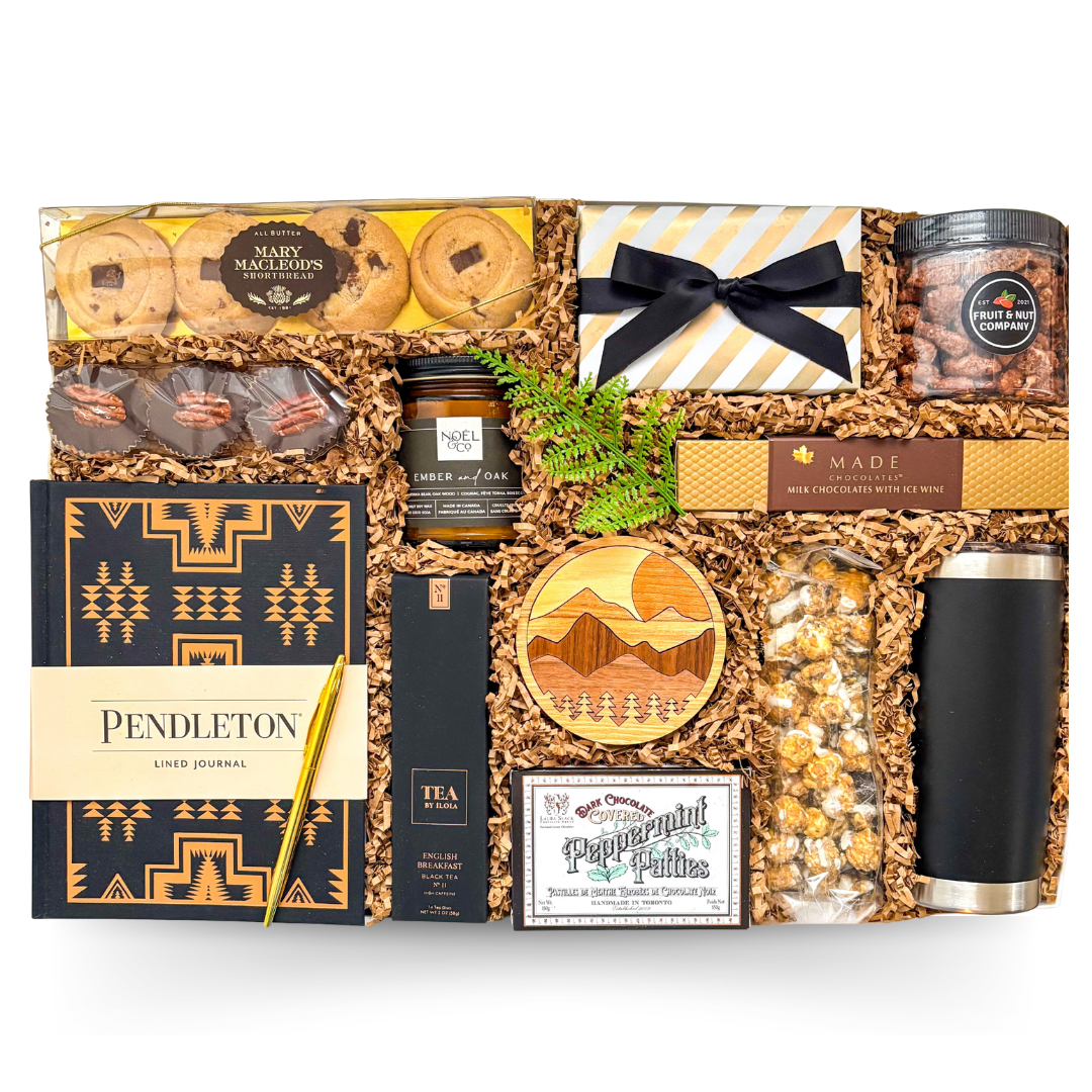 Quiet Reflections luxury gift box with lined journal, premium treats and tea by Black Bow Gift Co.
