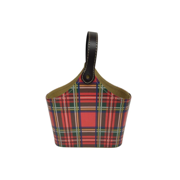 Red Plaid PU Basket With Over Handle