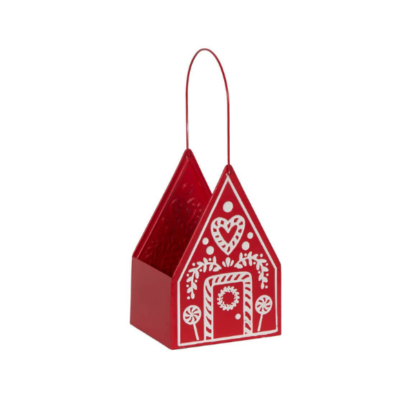 Red Metal House Shaped Basket