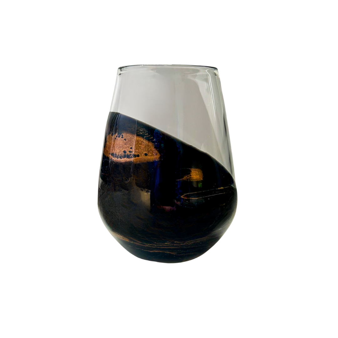 Resin Coated Stemless Wine Glass - Black Ember