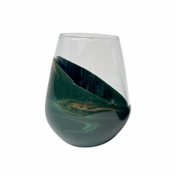 Resin Coated Stemless Wine Glass - Jade & Gold
