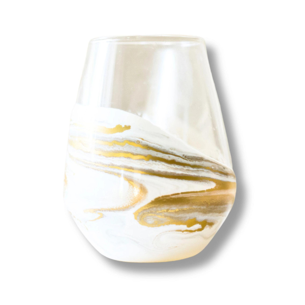 Resin Coated Stemless Wine Glass - White & Gold