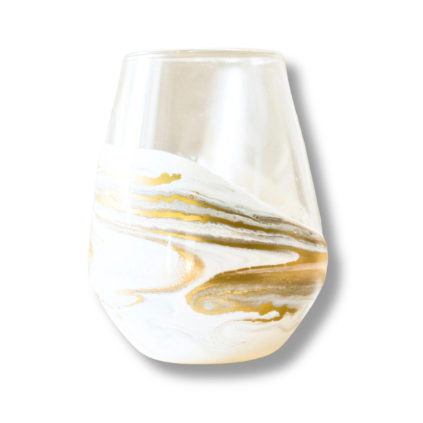 Resin Coated Stemless Wine Glasses - White & Gold