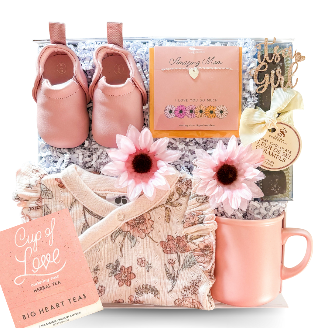 Baby Girl Gift Boxes, Shipped Gift Boxes Canada, Feminine Baby Gift Sets, Thoughtful Mom And Baby Gifts, Cozy Newborn Gift Sets, Baby Shower Present Ideas, Gift Sets With Tea And Keepsakes, Baby Clothing Gift Boxes, Sweet Baby Girl Sleepers, Heartfelt Newborn Gifts, Gift Boxes For New Moms, Sentimental Baby Girl Gifts, Shipped Baby Essentials, Relaxing Mom And Baby Gifts, Floral-Themed Gift Boxes, Neutral And Pink Baby Gifts, Gifts With Sterling Silver, Herbal Tea Gift Sets
