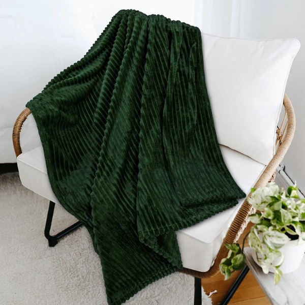 Ribbed Textured Fleece Blanket Emerald Green