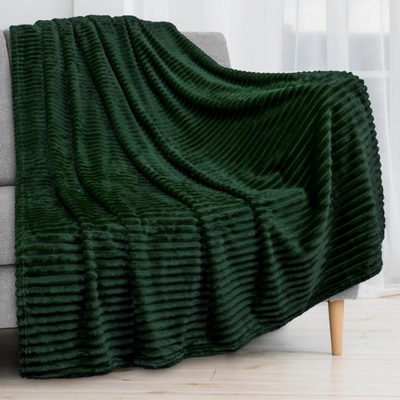 Ribbed Textured Fleece Blanket - Emerald Green