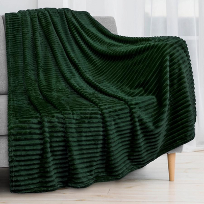 Ribbed Textured Fleece Blanket Emerald Green Black Bow Gift Co