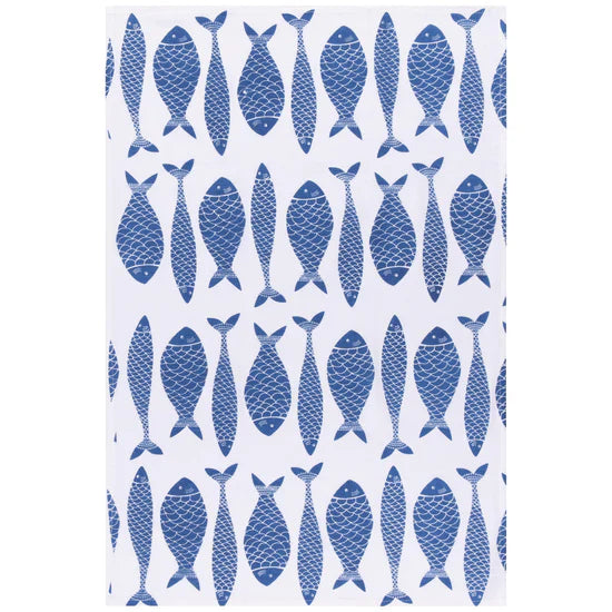 Blue Fish Print Dishtowel