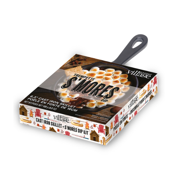 S’mores Dip Kit with chocolate morsels, mini marshmallows and cast iron skillet for a warm, shareable dessert.