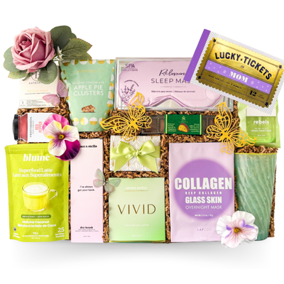 Self-Care Retreat luxury gift box with matcha, tumbler, self-care items and treats by Black Bow Gift Co.