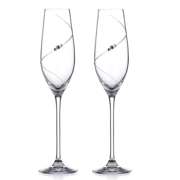 Silhouette Champagne Flutes with Swarovski Crystals