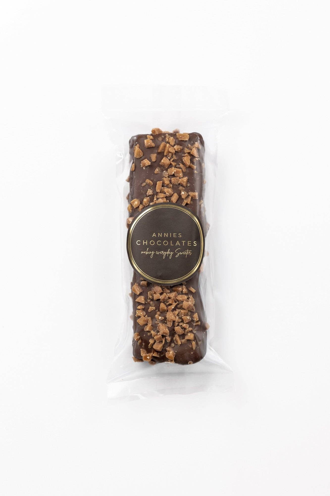Annie’s Chocolates milk chocolate marshmallow squares topped with Skor toffee in clear pouch packaging