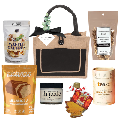 A thoughtfully curated breakfast gift filled with morning treats, snacks, and gourmet goodies, beautifully packaged for a delicious start to the day.