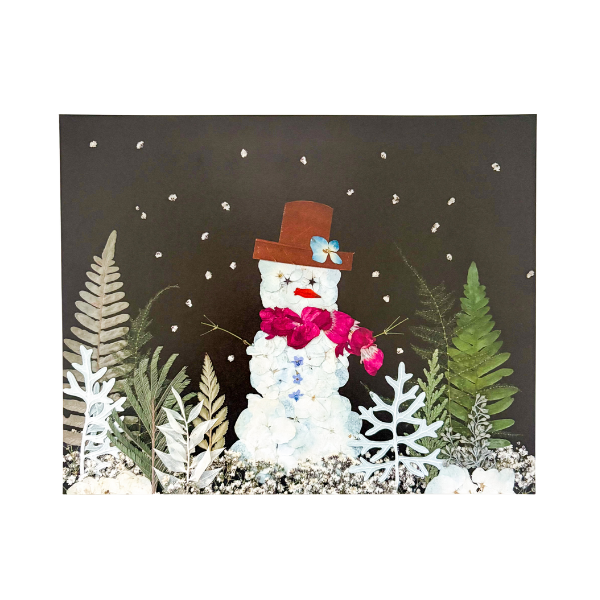 Snowman Scenery Pressed Art with Glass Frame