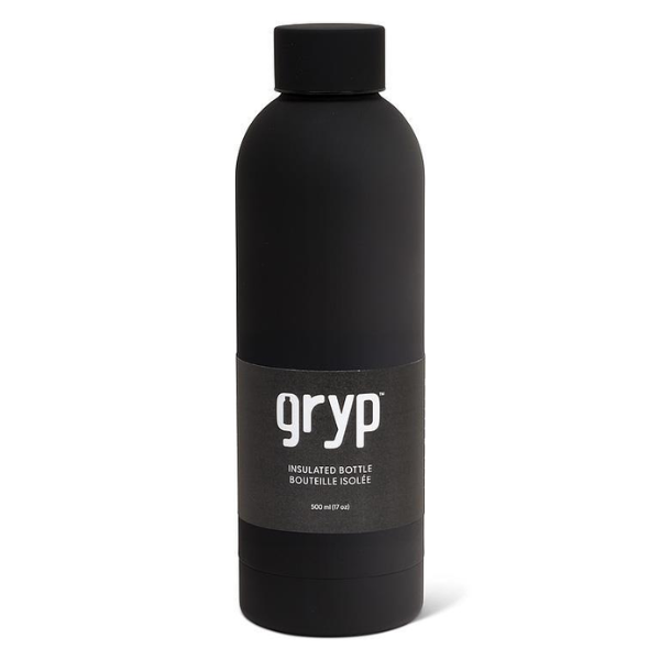 Black 17-ounce insulated stainless steel water bottle with vacuum-sealed design