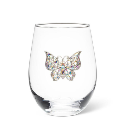 Stemless Wine Glass - Jewel Butterfly