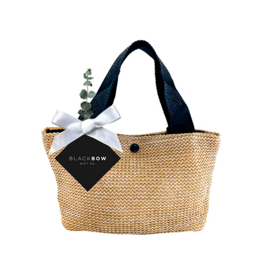 Straw Gift Bag with Black Handles
