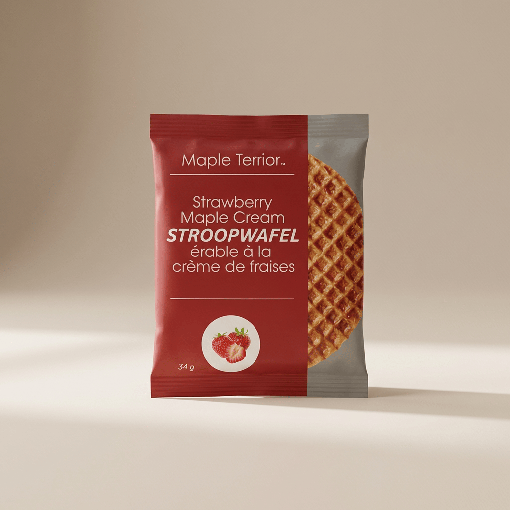 Maple Terroir Strawberry Cream Maple Stroopwafels made with Canadian-grown flour, strawberry powder and pure maple syrup.