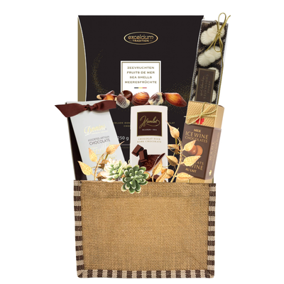 Sweet Delight luxury chocolate gift basket with assorted chocolates and truffles in a decorative keepsake basket.