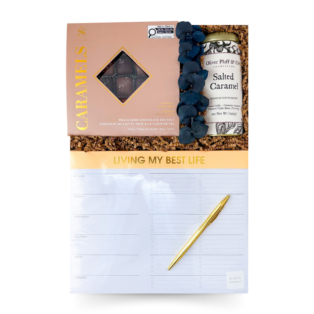 Encouraging desk-friendly gift box with sweet treats and coffee break essentials, designed to inspire and uplift