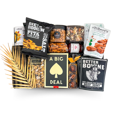 Extra-large luxury gift box featuring gourmet snacks, sweet treats and savoury favourites designed for sharing by Black Bow Gift Co.