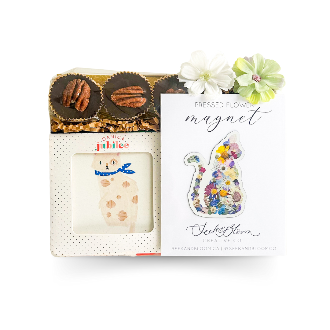 Cat Lover Gift Box, Unique Cat Mom Gifts, Whimsical Cat Themed Gifts, Pet Owner Gift Basket, Feline Inspired Gift Set, Cat Coaster Gift Ideas, Cat Lady Appreciation Gifts, Pressed Flower Cat Art Gifts, Cozy Treats for Cat Fans, Fun Gift Box for Pet Lovers, Gifts for Cat Obsessed Friends, Sweet and Quirky Cat Gifts, Thoughtful Budget-Friendly Pet Parent Presents, Affordable Cat-Inspired Chocolate Gift Sets, Meow-Themed Gifts for Her