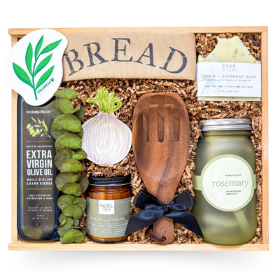 The Gourmet Pantry gourmet food gift box with kitchen essentials in a keepsake wood box by Black Bow Gift Co.
