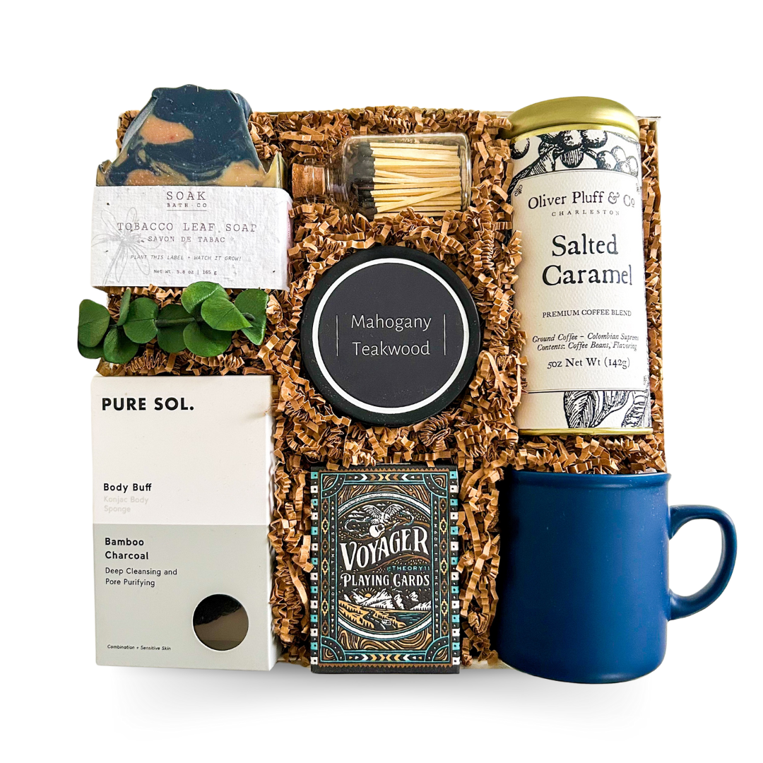 Gifts For Him, Gift Boxes For Men, Shipped Gift Boxes Canada, Travel Gift Boxes, Jetsetter Gifts, Gifts For Frequent Flyers, Coffee Lover Gifts, Men’s Grooming Gift Sets, Birthday Gifts For Men, Luxury Men’s Gifts, Masculine Gift Boxes, Relaxation Gifts For Men, Self-Care Gifts For Him, Shipped Personal Gifts, Gifts For Boyfriends, Gifts For Husbands, Thoughtful Gifts For Men, Modern Gift Boxes, Business Travel Gifts, Downtime Gift Sets, Gifts With Coffee And Grooming Products