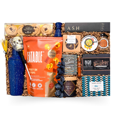 The Social Club luxury entertaining gift box with cocktail shaker, snacks and games in an XL gift box by Black Bow Gift Co.