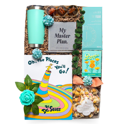 The Next Chapter graduation gift box with guided journal, success seed pack and milestone keepsakes by Black Bow Gift Co.