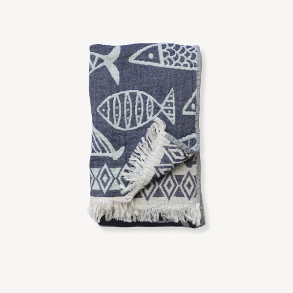 Turkish Cotton Towel with Fish Pattern