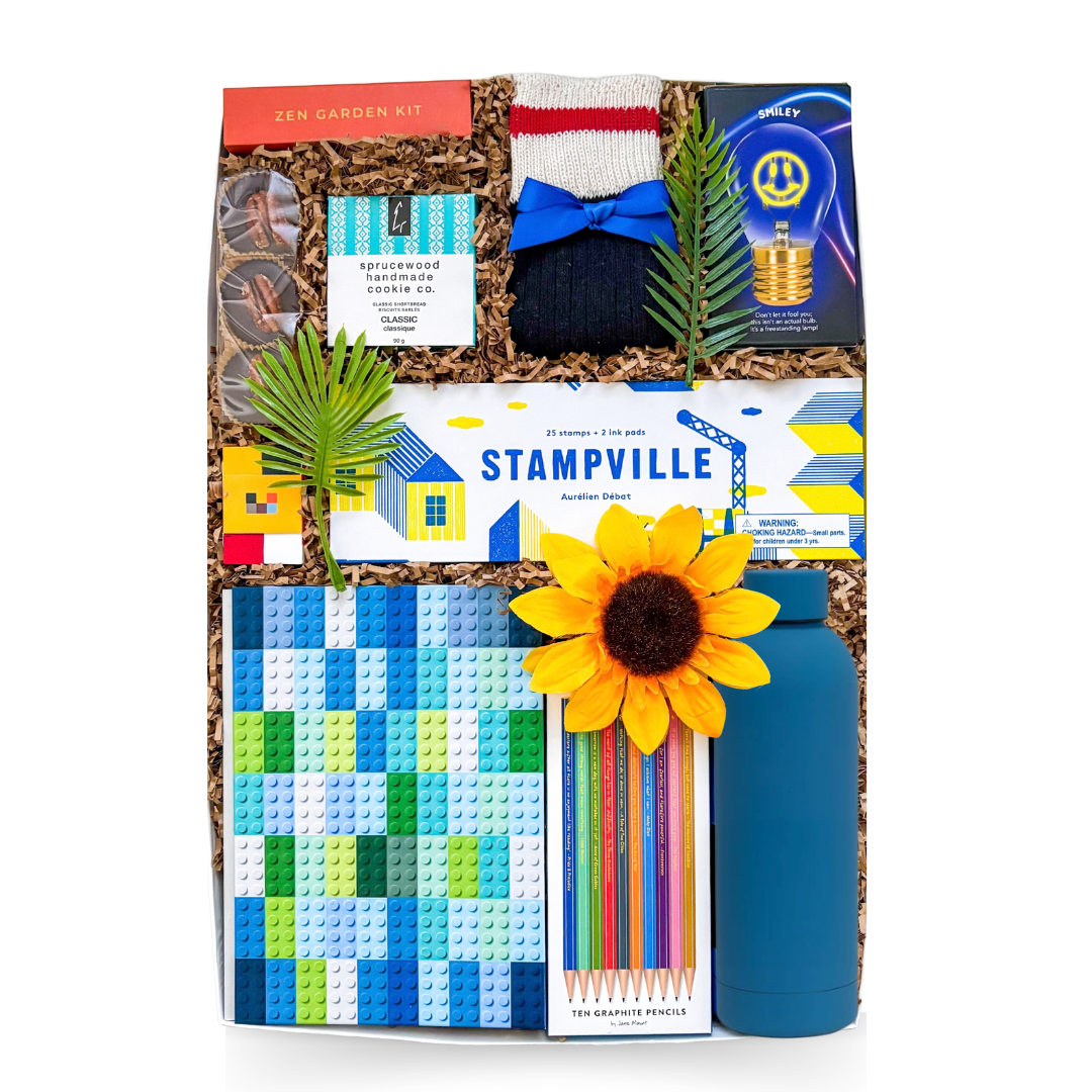 Unplug gift box with creative activities, cozy comforts and treats
