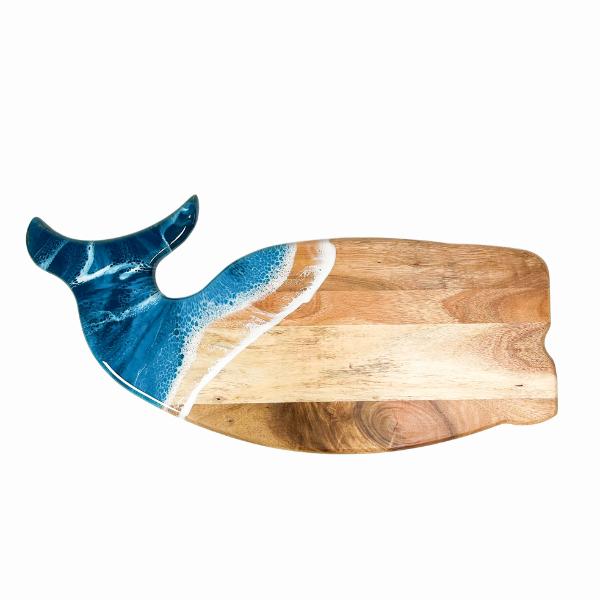 Whale Shaped Acacia Charcuterie Board with Ocean Waves