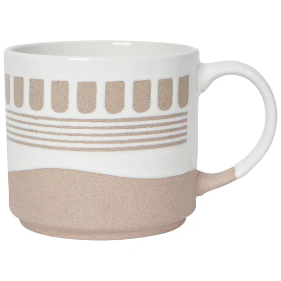 White & Beige Stoneware Mug