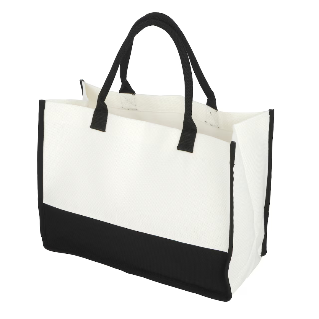 White Canvas Tote with Black Bottom