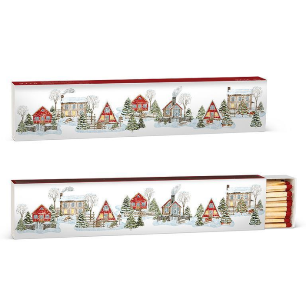 Winter Houses decorative fireplace matchbox with 40 wooden matches for candles, fireplaces and campfires.