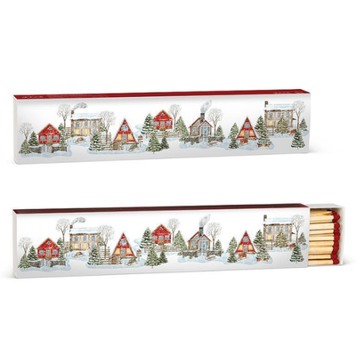 Winter Houses decorative fireplace matchbox with 40 wooden matches for candles, fireplaces and campfires.