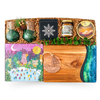 Winter Luxe XL premium holiday gift box with jade and gold glasses, graze board, candle, and snowflake coasters