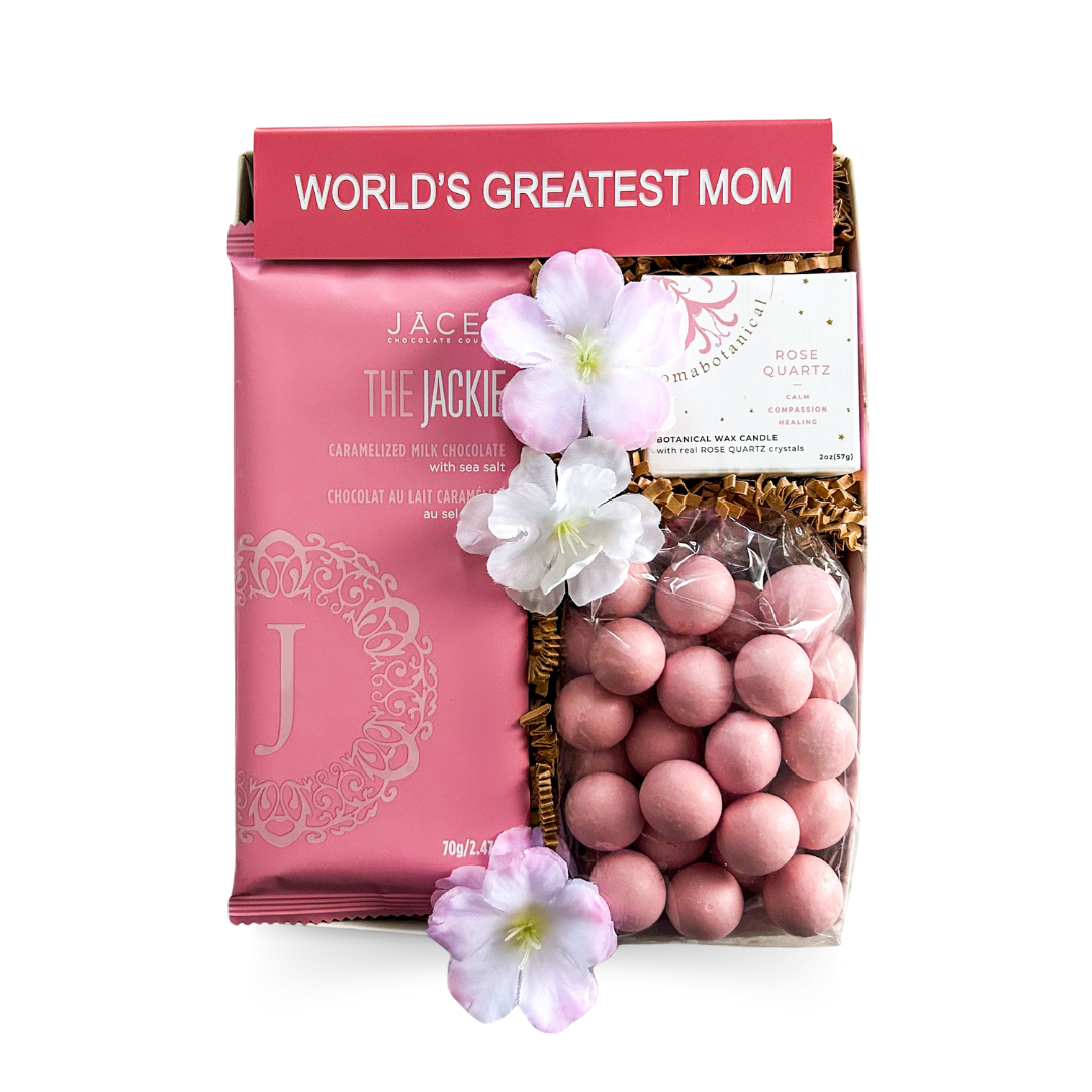 Mother’s Day Gift Box, Crystal Gift for Mom, Rose Quartz Gift Box, Mom Appreciation Gift, Chocolate Gift Basket, Sweet Treats for Mom, Canadian Gift Box, Halifax Gift Delivery, Dartmouth Gift Delivery, Bedford Gift Delivery, Luxury Gift For Her, Budget-Friendly Relaxation Gift Box, Affordable Unique Mom Gift, World’s Best Mom Gift, Mother’s Day Chocolate Gift, Spa-Inspired Gift