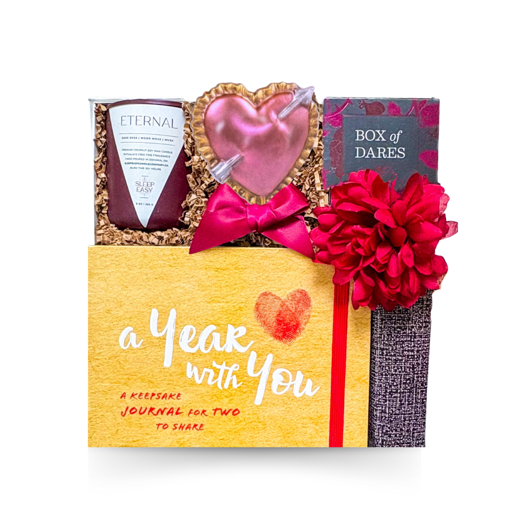 Romantic You & Me gift box with cozy, sweet, and relationship-focused accents.
