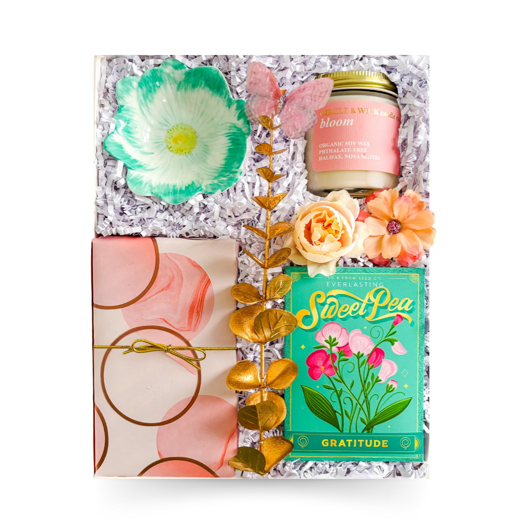 Gifts For Her, Shipped Gift Boxes Canada, Summer Gift Boxes, Floral Inspired Gifts, Relaxation Gift Sets, Thoughtful Gifts For Friends, Modern Gift Boxes, Self-Care Gifts For Her, Garden-Inspired Gift Sets, Luxury Candle Gifts, Unique Gifts For Women, Sweet Treat Gift Boxes, Gifts With Cookies And Candles, Pretty Gift Sets For Her, Sentimental Gift Boxes, Gifts With Seed Packets, Summer Thank You Gifts, Gifts That Show Gratitude, Nature-Inspired Gift Boxes, Turquoise Gift Sets, Summer Wellness Gifts