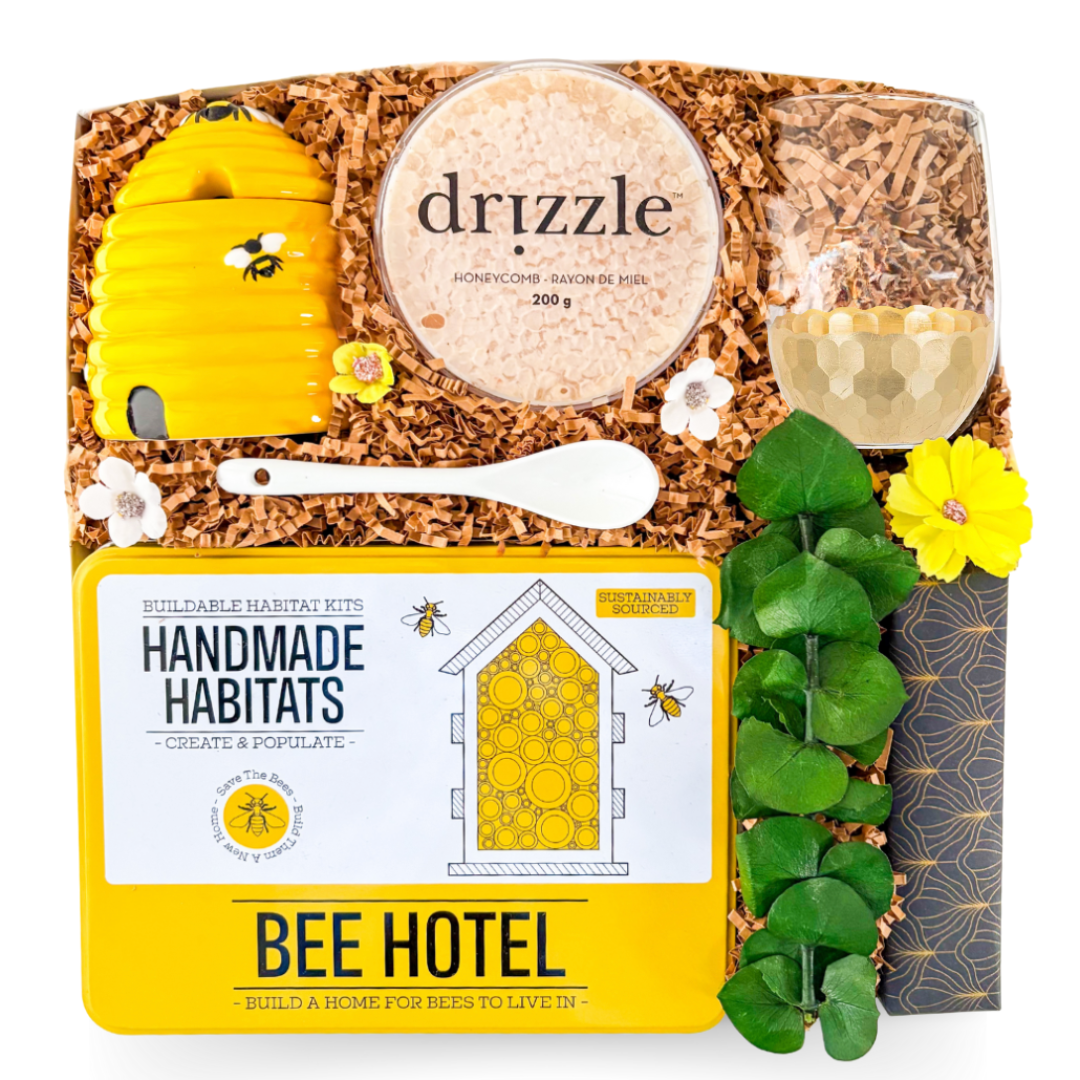Bee-inspired luxury gift box with elegant golden details by Black Bow Gift Co. 
