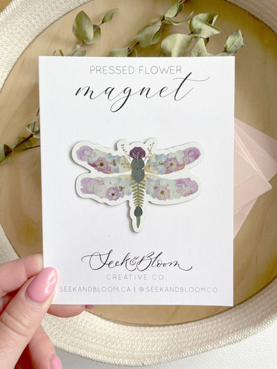 Dragonfly, Pressed Flower Art, 3" Magnet
