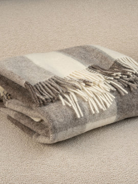 100% Merino Wool Blanket - Brown Check Plaid