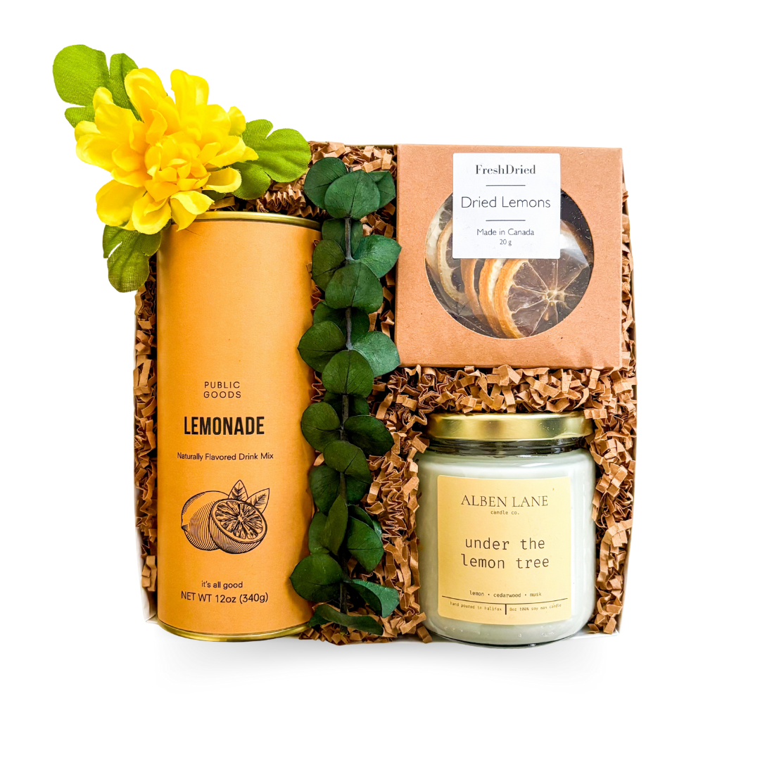Affordable Lemon-Themed Gift Boxes, Budget-Friendly Feel-Good Gift Ideas, Bright and Cheerful Gift Sets, Shipped Gift Boxes Canada, Value-Packed Refreshing Summer Gift Boxes, Unique Just Because Gifts, Citrus Gifts With Candles, Gifts That Lift the Mood, Lemonade Lover Gifts, Uplifting Gift Boxes, Gifts With Natural Scents, Cheer-Up Gift Sets, Modern Gift Boxes, Thoughtful Summer Gift Ideas, Gifts With Lemon Treats, Organic Gift Boxes, Relaxation Gift Sets, Gifts With Lemonade And Candles.

