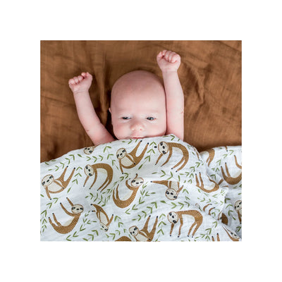 Cotton Muslin Swaddle Blanket With Sloth Pattern