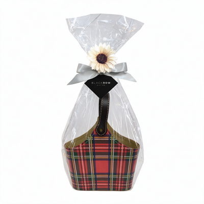 Red Plaid PU Basket With Over Handle