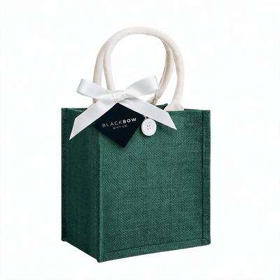 Green Burlap Tote With White Handles