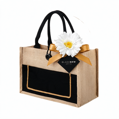 Black/Jute Tote with Button